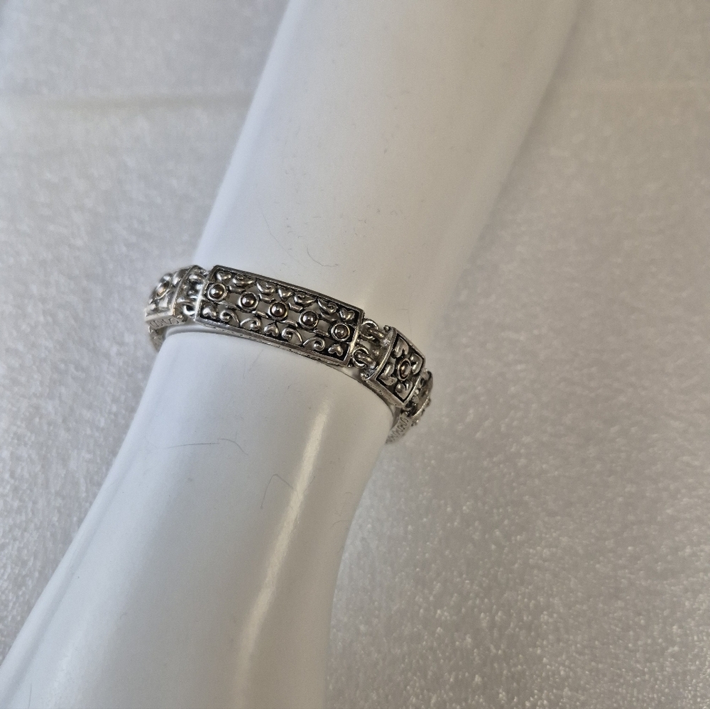 Silver Tone Filigree Magnetic Closure Bracelet Vintage Ornate Metal Jewelry